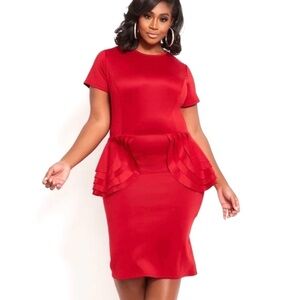 Ashley Stewart Red Bodycon Holiday Midi Dress Sz 10/12